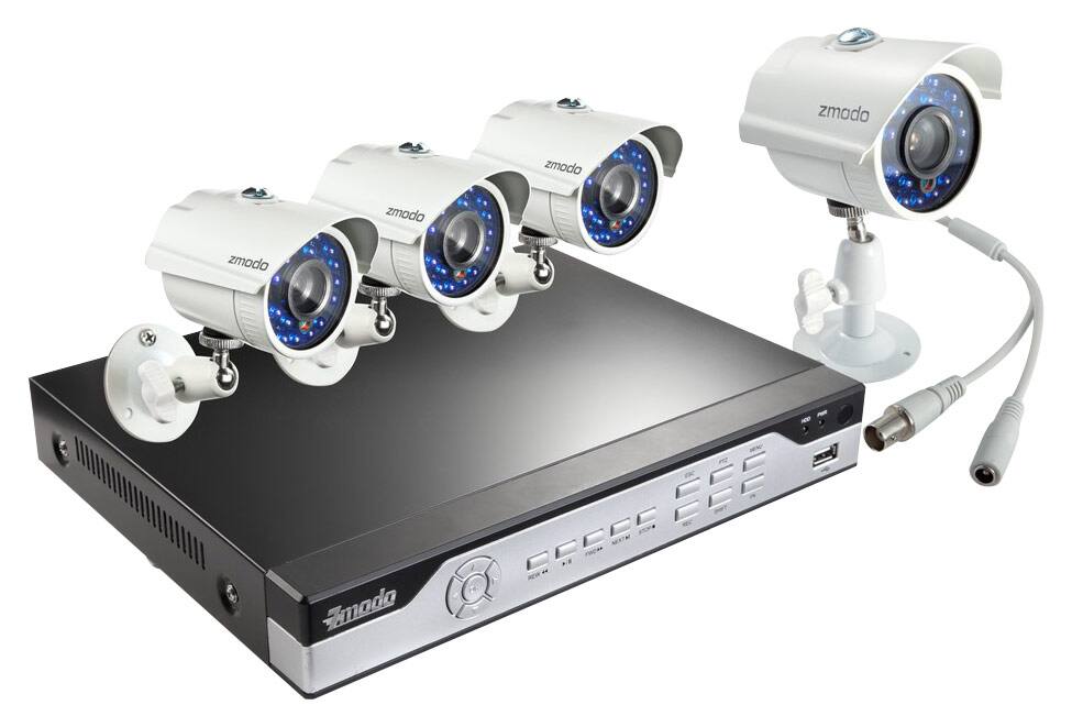 Front. Zmodo - 4-Channel, 4-Camera Outdoor DVR Surveillance System - Black/Silver/White.