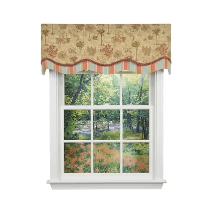 Front. RLF Home - RLF Home Palm Springs Trimmed Glory Window Valance 100% Cotton Lined Rod Pocket 50" x 17" Beige - Beige.