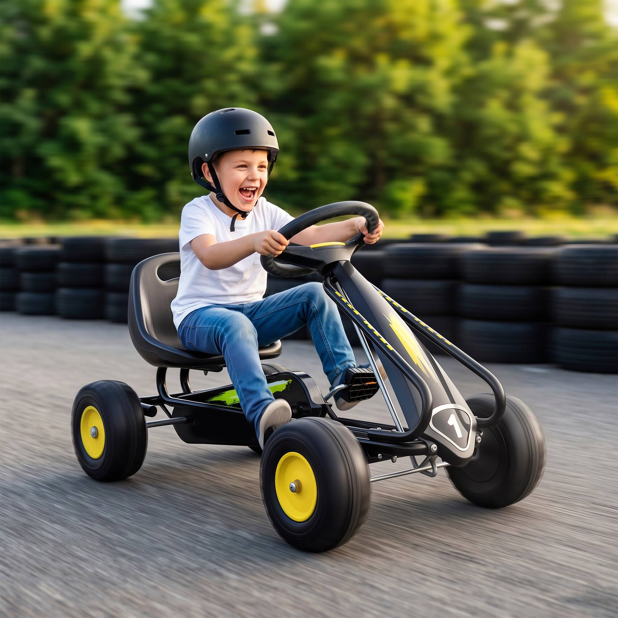 Alt View 1. Qaba - Go Kart for Kids with Adjustable Seat, Backrest - Black.