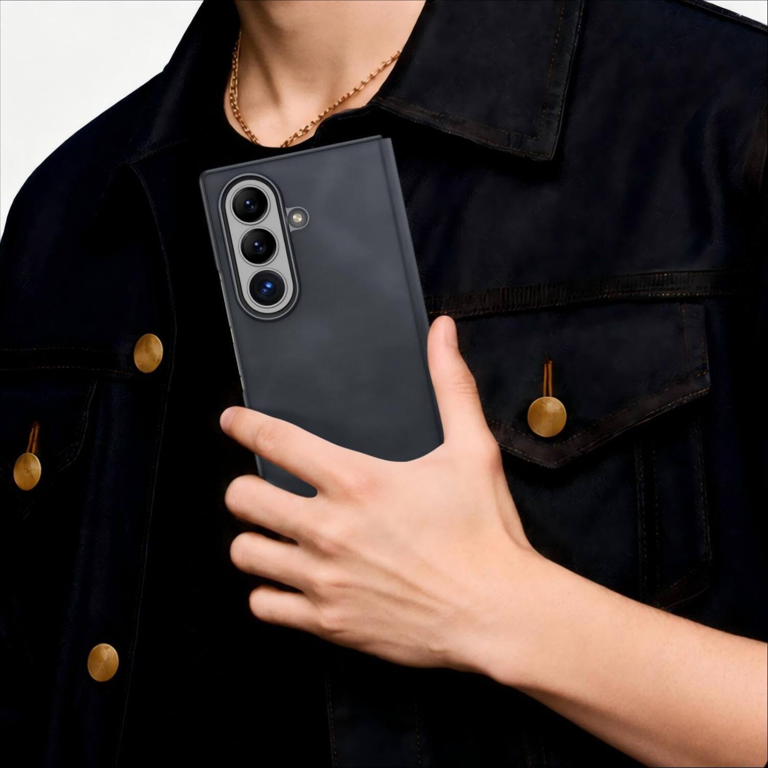 Angle. Dteck - Full Body Case for Samsung Galaxy Z Fold8 Ultra Business Faux Leather Shockproof Hinge Protection Folio Cover - Black.
