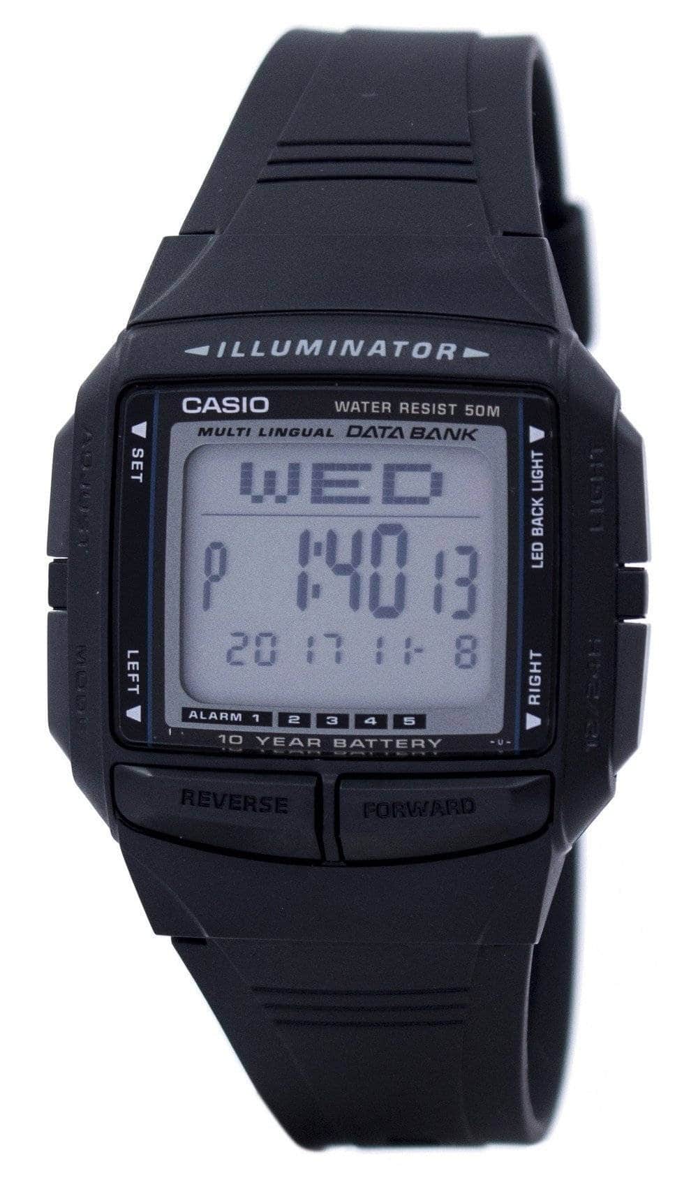 Casio - Illuminator Multi-lingual Databank Dual Time Digital DB-36-1AV DB36-1AV Men's Watch - Black
