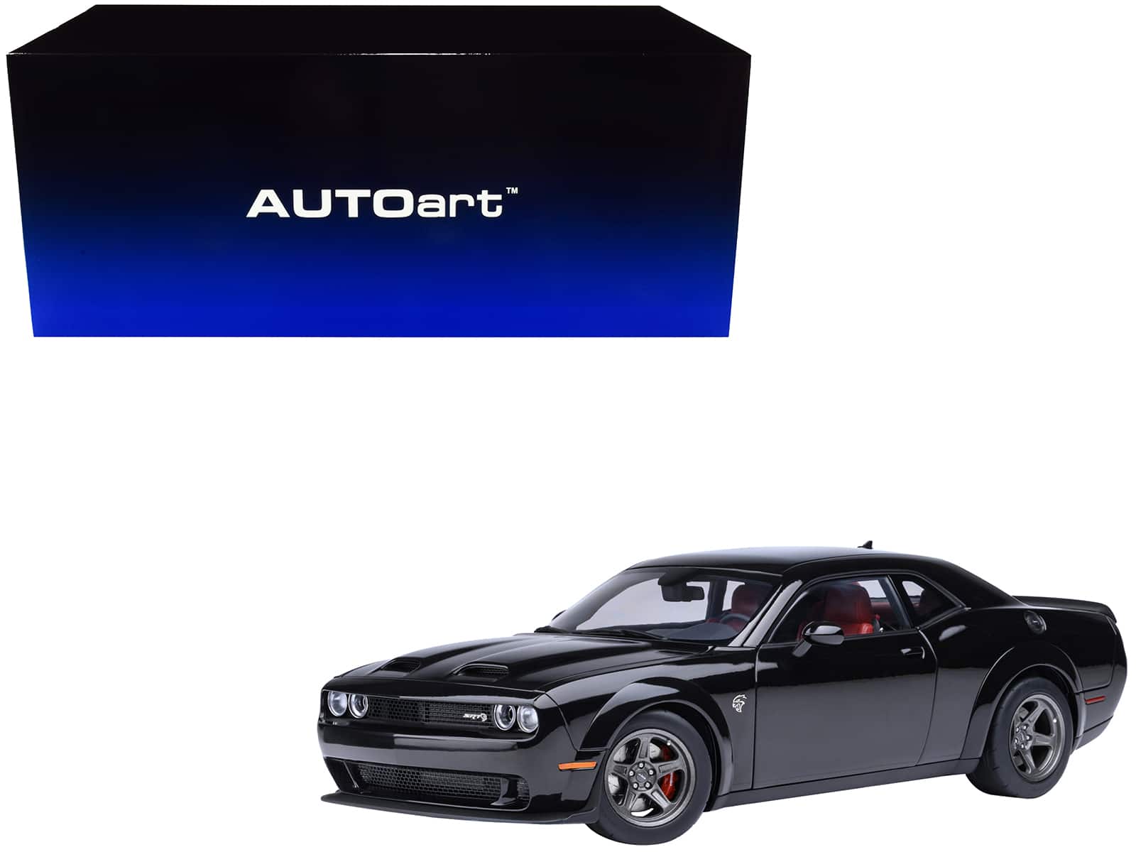 2023 Dodge Challenger SRT Super Stock Pitch with Red Interior 1/18 Model Car by Autoart - Black