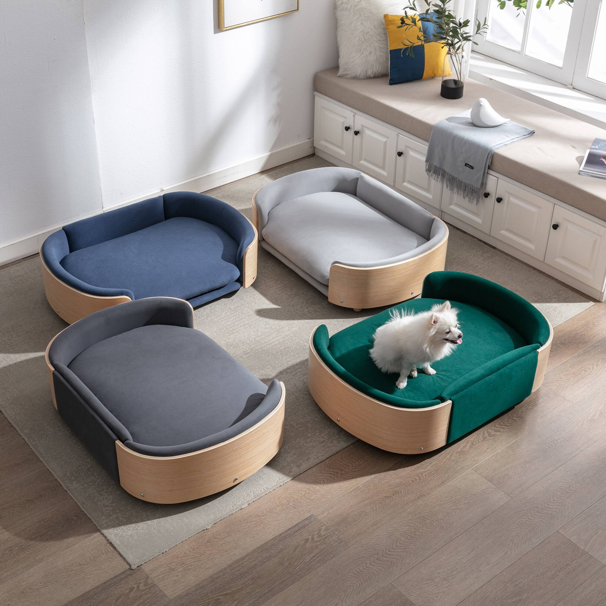 Alt View 8. APRILSOUL - Scandinavian style Elevated Dog Bed Pet Sofa With Solid Wood legs and Bent Wood Back Velvet Cushion Large Size - DARK GREY.