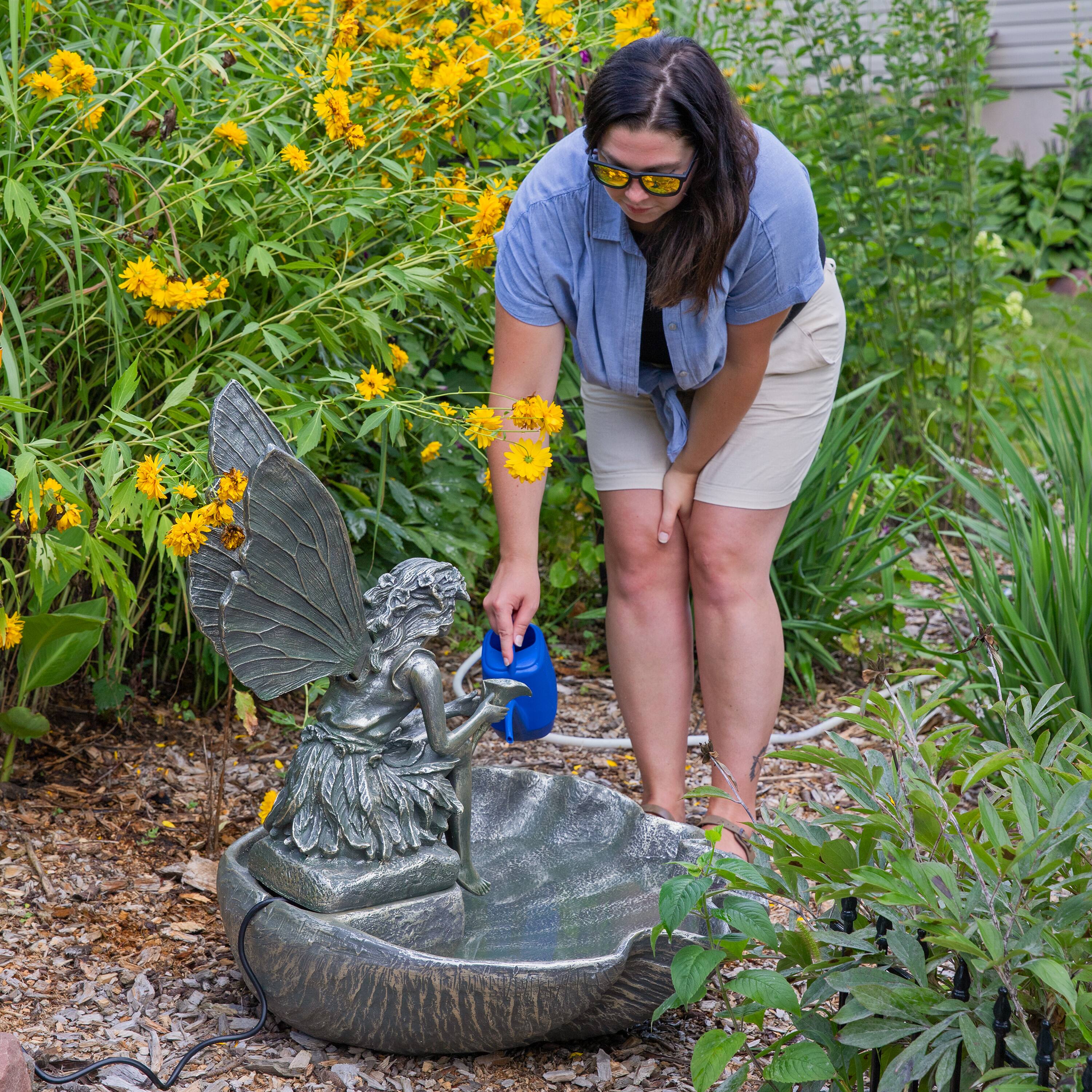 Alt View 10. Sunnydaze - Fiberglas Fairy Shell Outdoor Water Fountain - 30 in - Bronze.