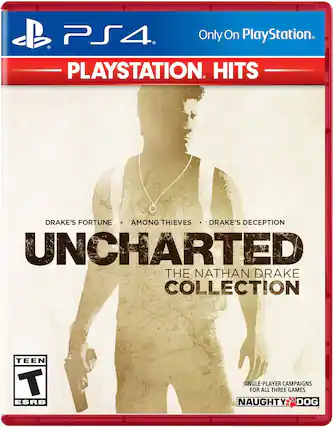 PS4 Only On PlayStation.
PLAYSTATION. HITS
DRAKE'S FORTUNE
AMONG THIEVES
DRAKE'S DECEPTION
UNCHARTED
THE NATHAN DRAKE COLLECTION
TEEN
T ESRB
SINGLE-PLAYER CAMPAIGNS FOR ALL THREE GAMES
NAUGHTY DOG - T (Teen 13+)