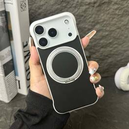 Dteck - Frameless Slim Phone Case for Apple iPhone 17 Pro Max Built-in Ring Stand, Magnetic Rugged Shockproof Hard PC Back Cover - Blackwhite