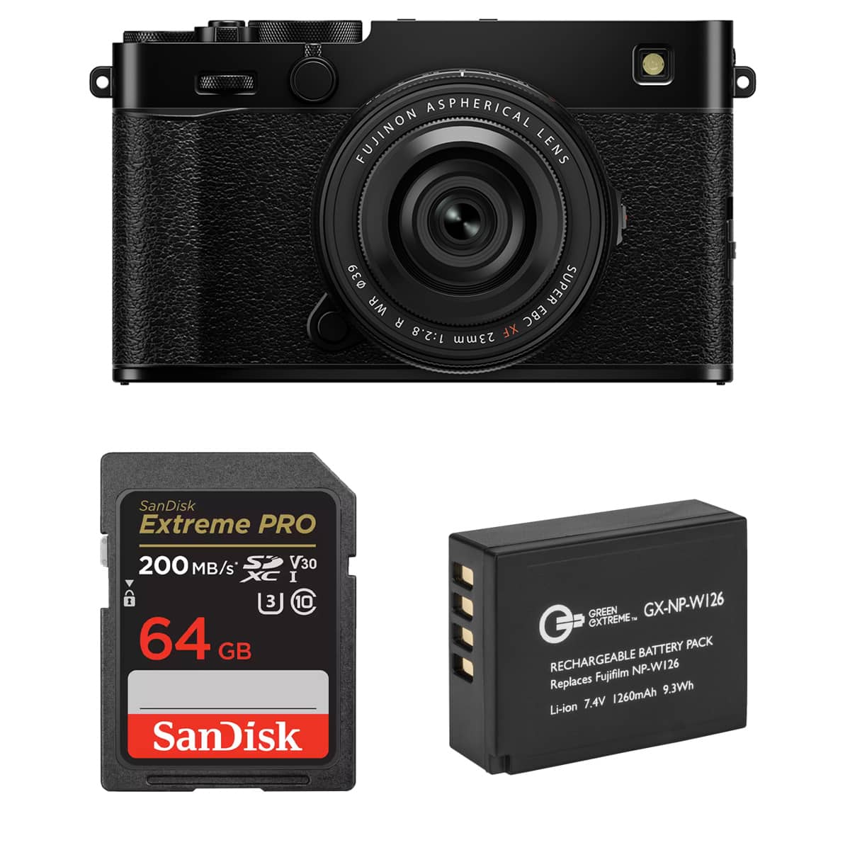 Bundle - Fujifilm - X-E5 Mirrorless Camera with XF 23mm f/2.8 R WR Lens, Black, with 64GB Memory Card and NP-W126 Battery