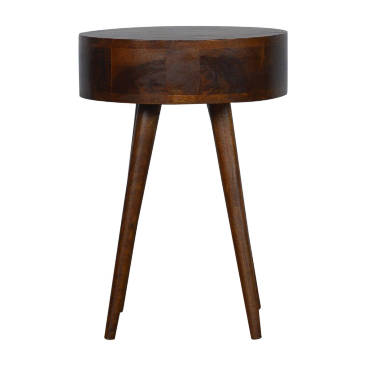 Alt View 5. Artisan Furniture - Artisan Furniture Solid Wood Nordic Chestnut Circular Nightstand, 1 Drawer, Nordic legs, Dark Brown - Chestnut.
