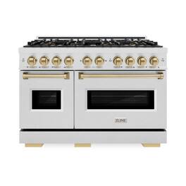ZLINE - Autograph 48 in. 6.7 cu. ft. Classic Freestanding DuoPro Dual Fuel Range in Satin Stainless Steel and Bronze Accents - Satin Stainless Steel