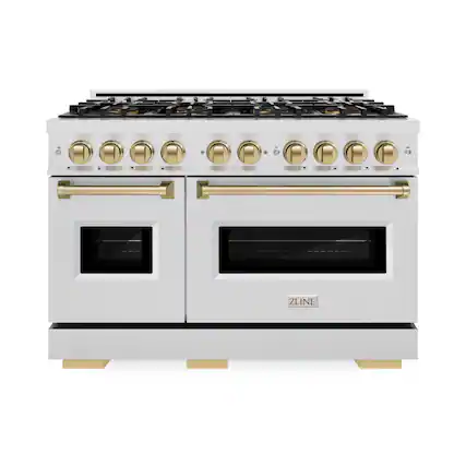 Front. ZLINE - Autograph 48 in. 6.7 cu. ft. Classic Freestanding DuoPro Dual Fuel Range in Satin Stainless Steel and Bronze Accents - Satin Stainless Steel.