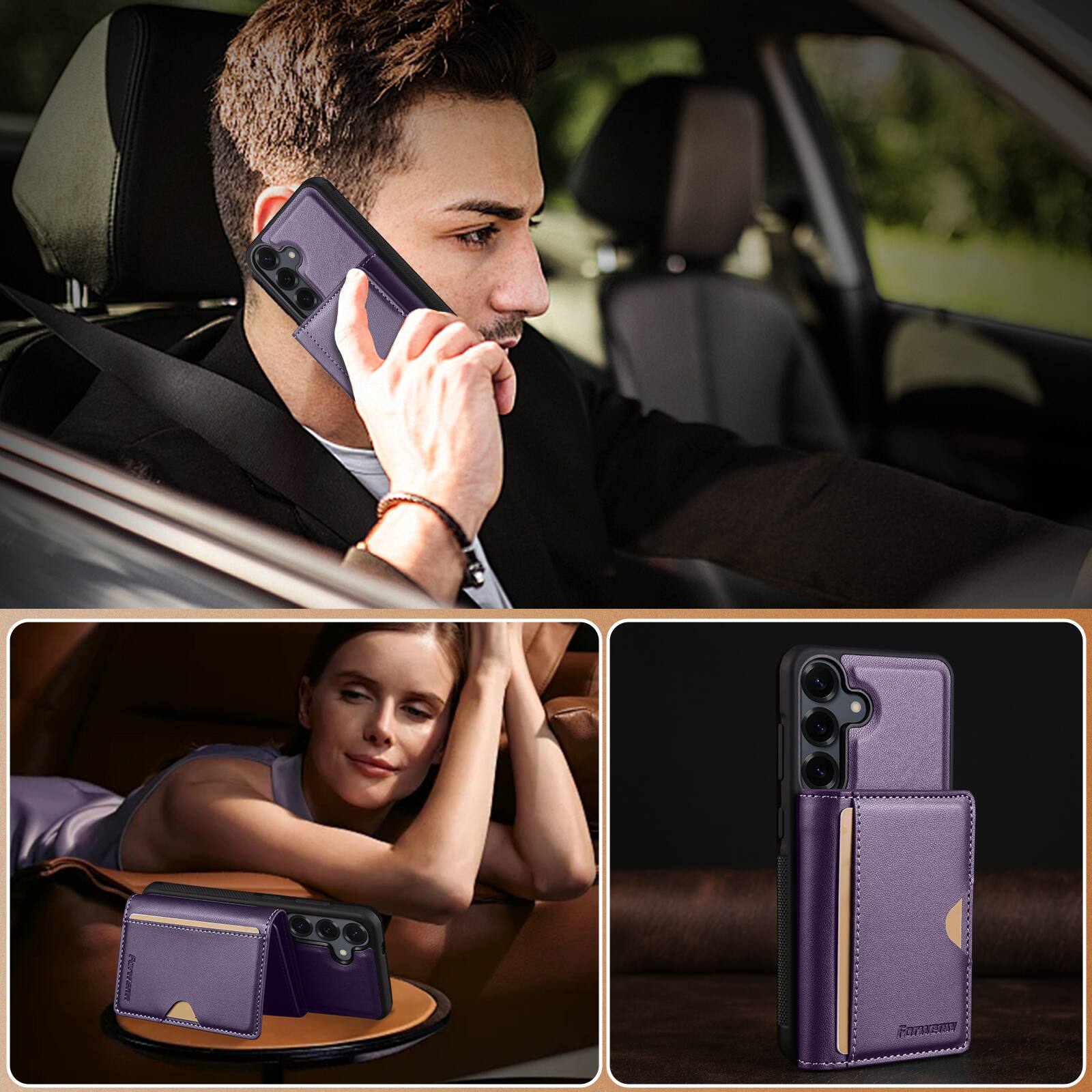 Left. Dteck - 2-in-1 Magnetic Detachable Wallet Case for Samsung Galaxy A36 5G, RFID PU Leather Shockproof Cover with Kickstand - Purple.