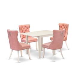 East West Furniture - 5 Piece Dinette Set Consists of a Rectangle Dining Table with Dropleaf - White