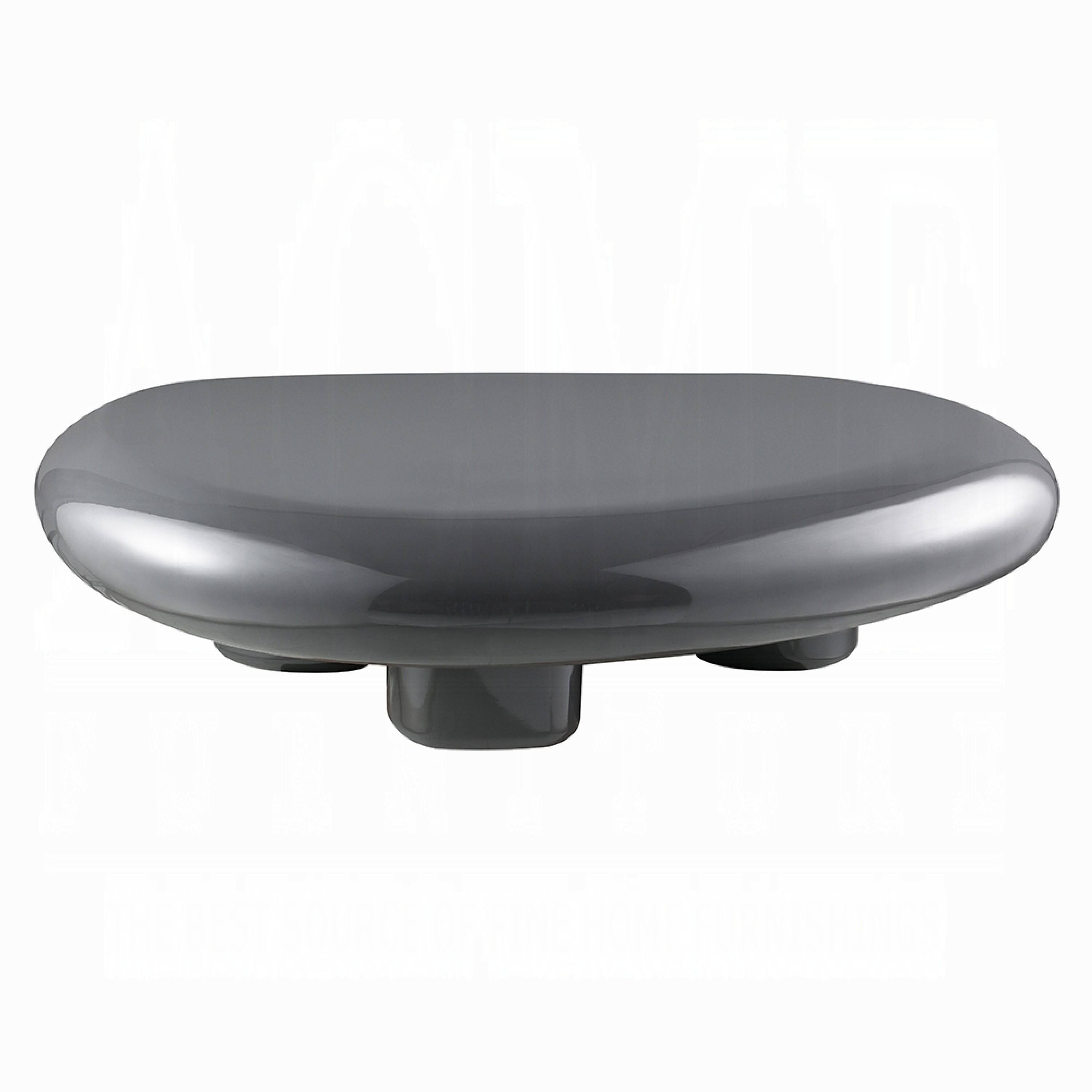 Alt View 1. Manhattan Lane - Fory Coffee Table, 46 Inch Oval Top with Low Metal Base, High Gloss Gray - High Gloss Gray.