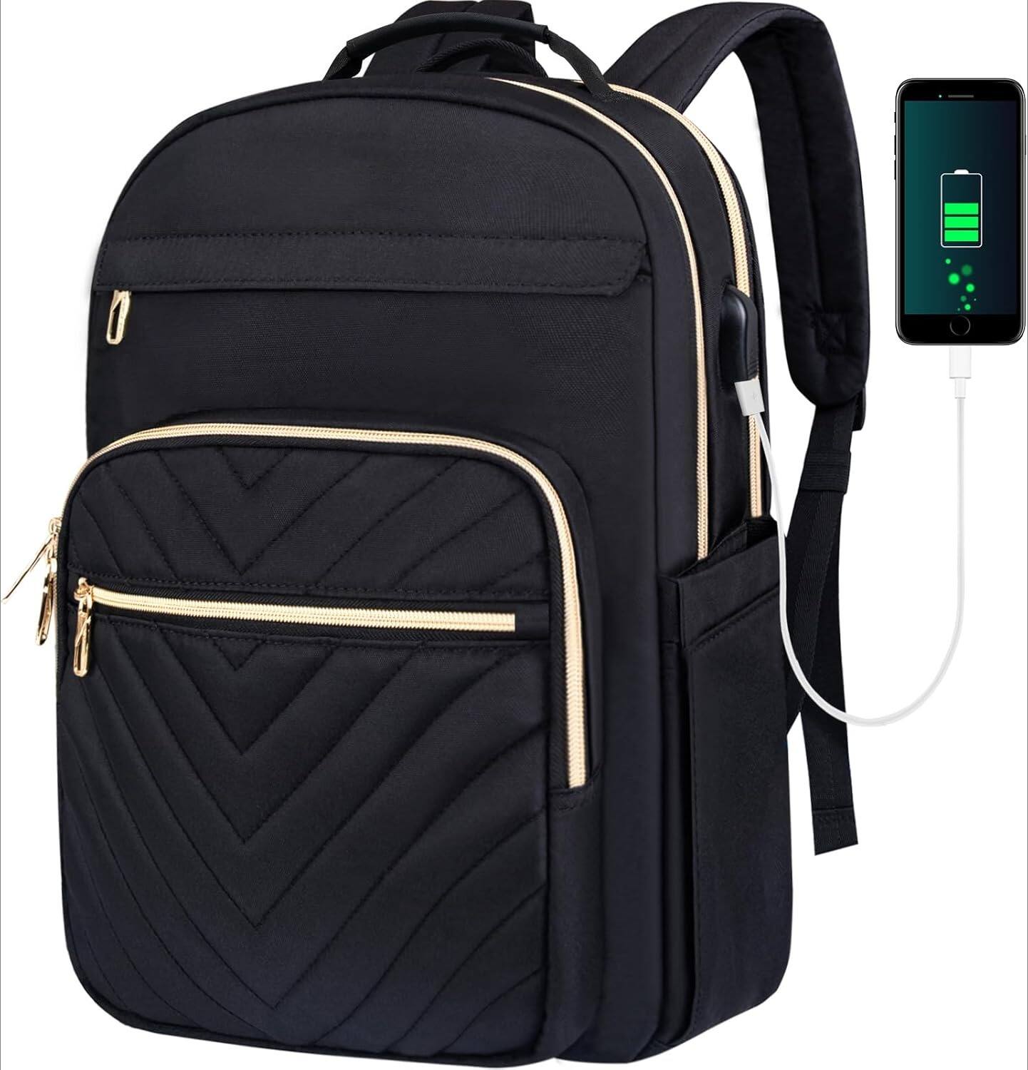 Front. ZUQIETA - ZUQIETA Stylish 17.3" Laptop Backpack - Waterproof with USB Port for Work & Travel - Black.
