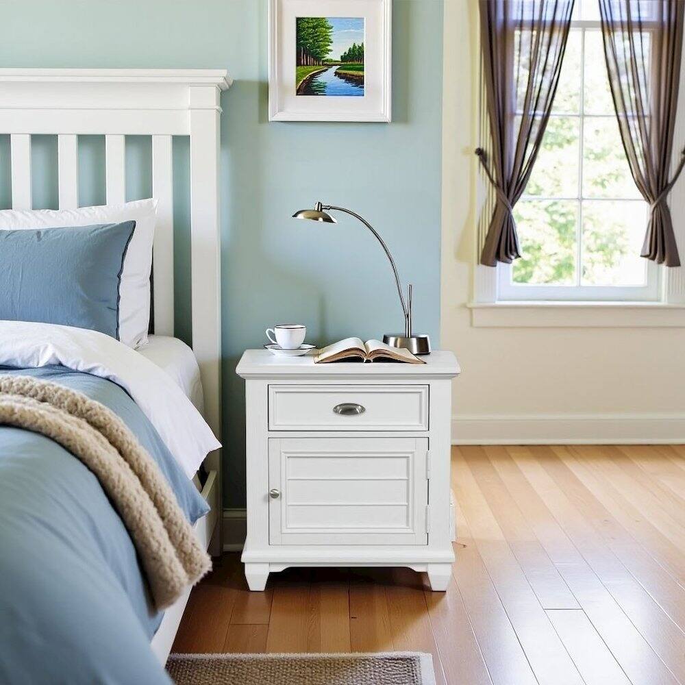 Left. FurniFact - White Solid Wood Night Stand – Elegant End Table for Bedroom or Bedside Use - White.