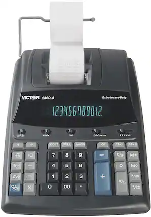 Front. Victor - Desktop Printing Calculator - Black.