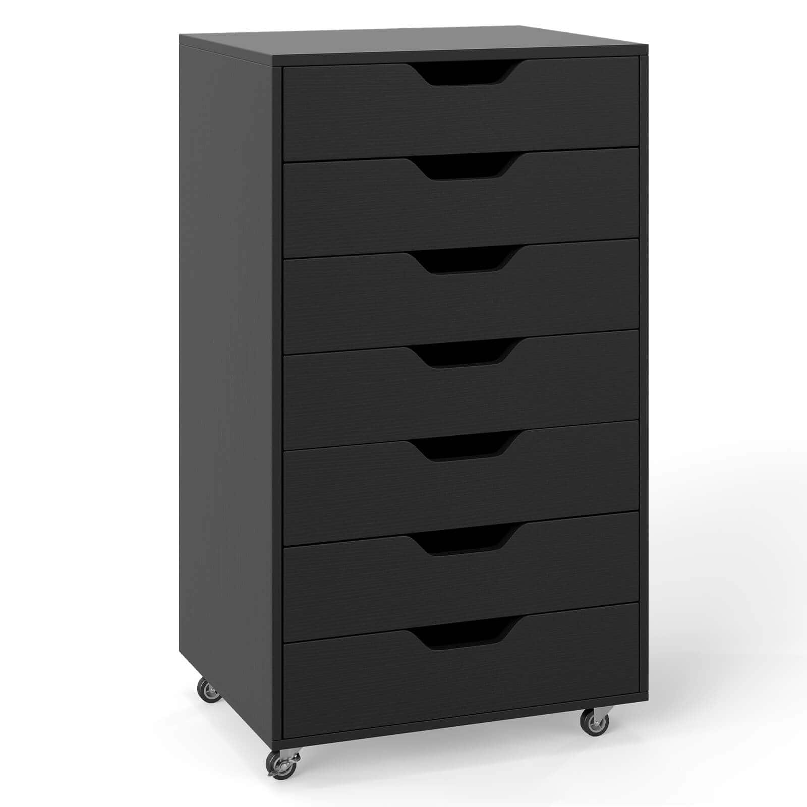 Costway - 7-Drawer Chest Mobile File Cabinet Vertical Filing Organizer with Lockable Wheels - Black