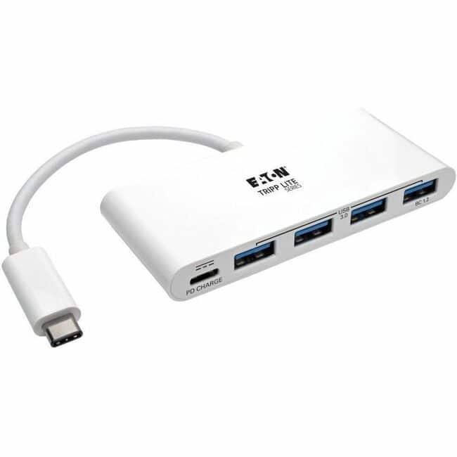 Eaton Tripp Lite Series 4-Port USB-C Hub, USB 3.x (5Gbps), 4x USB-A Ports, 60W PD Charging, White - USB Type C - Unknown