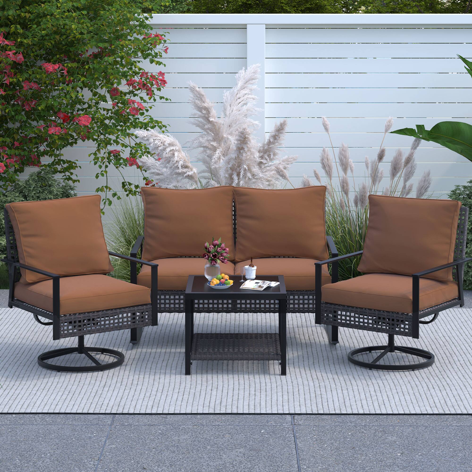 Back. Ainfox - Ainfox 4pcs Patio Furniture Set For Backyard Balcony Poolside Garden - Brown.