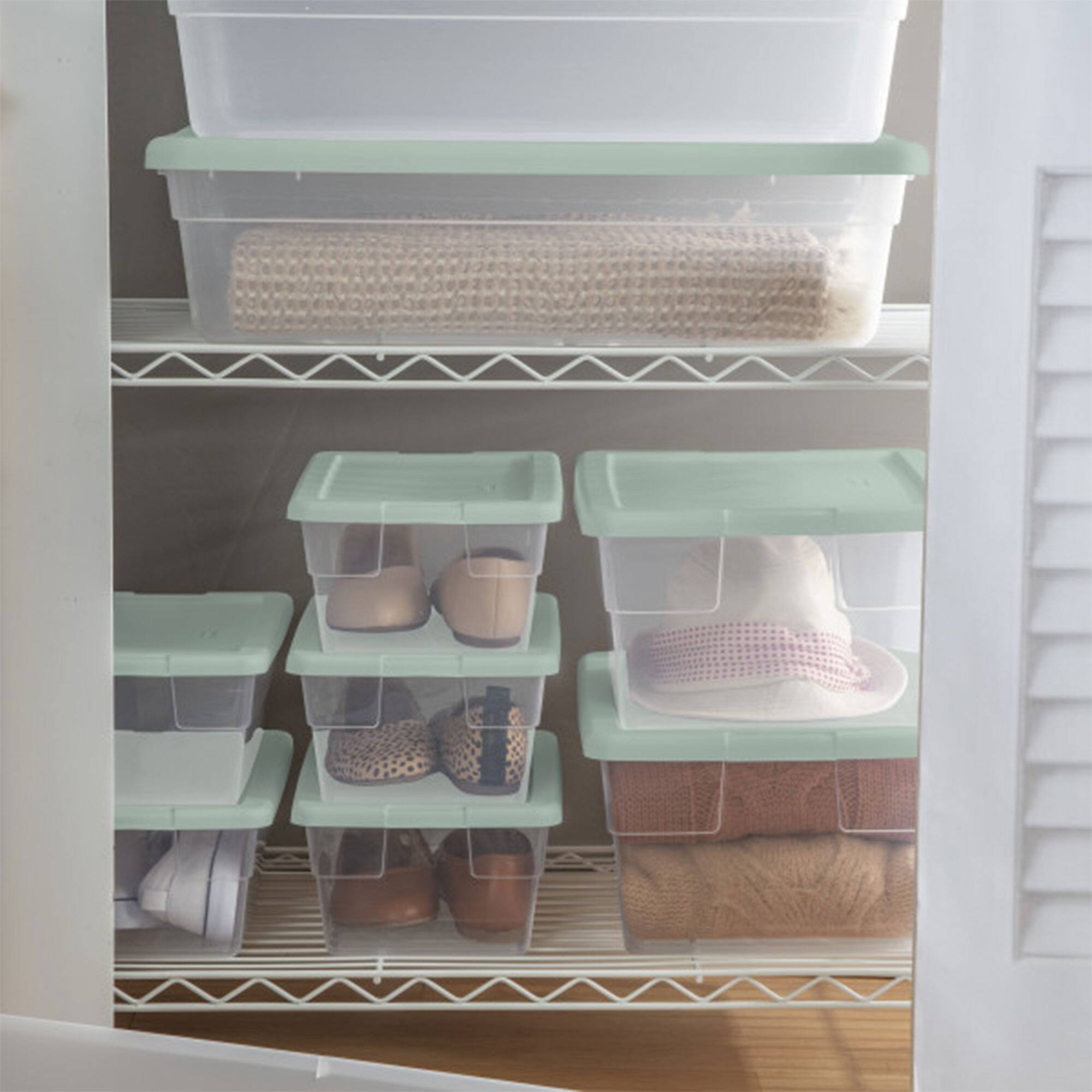 Alt View 5. Sterilite - Sterilite 6 Quart Storage Box Stackable Bin with Lid, Plastic Container, 5 Pack - Mindful Mint.