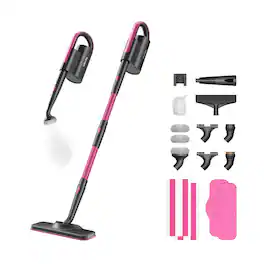 Schenley - 19-in-1 Steam Mop, Dual-Rod Design with Detachable Handheld Steamer, includes Multi-purpose Accessories - Magenta & Noble Gray