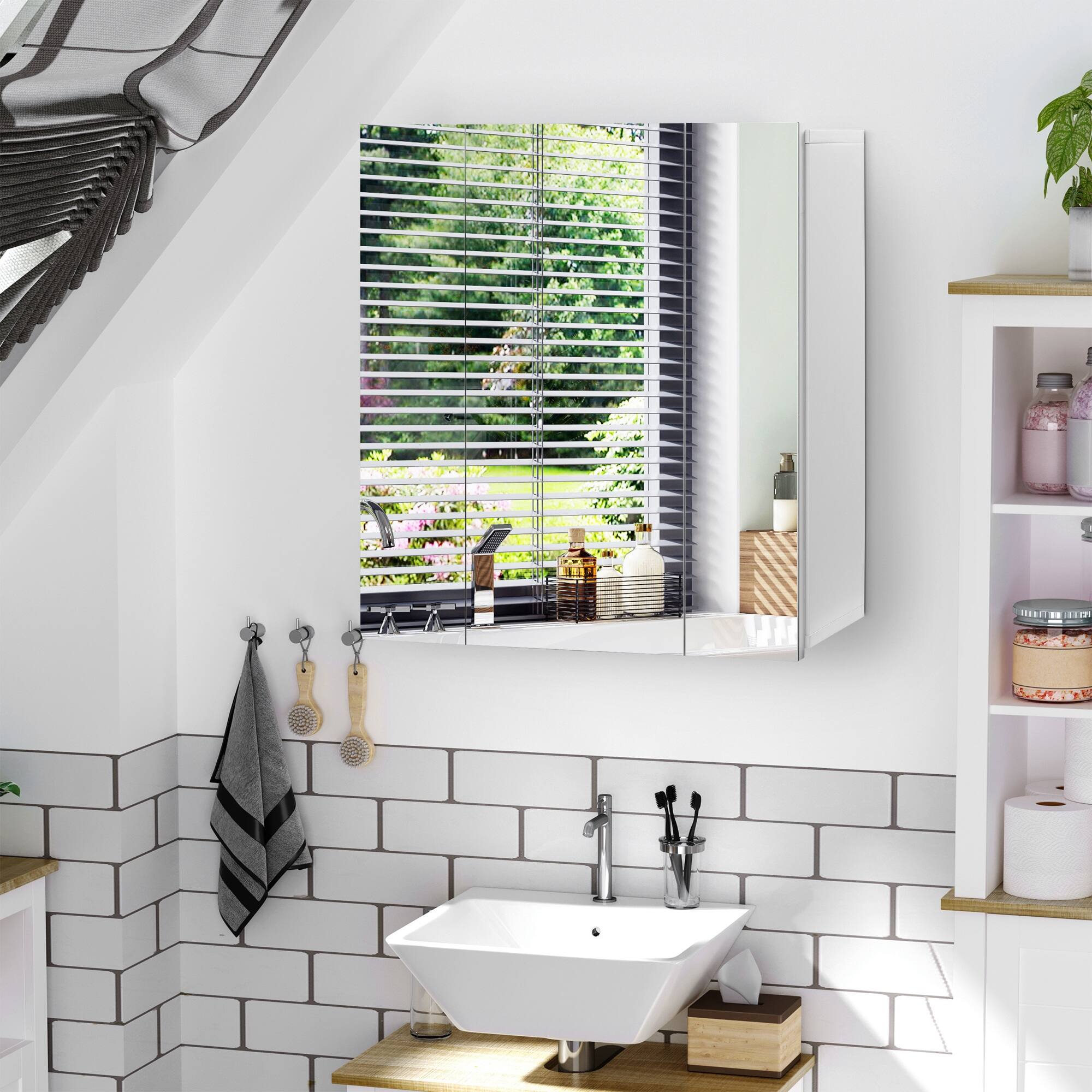 Alt View 1. Kleankin - Mounted Mirror Cabinet, Bathroom Medicine Cabinet with Mirror - White.