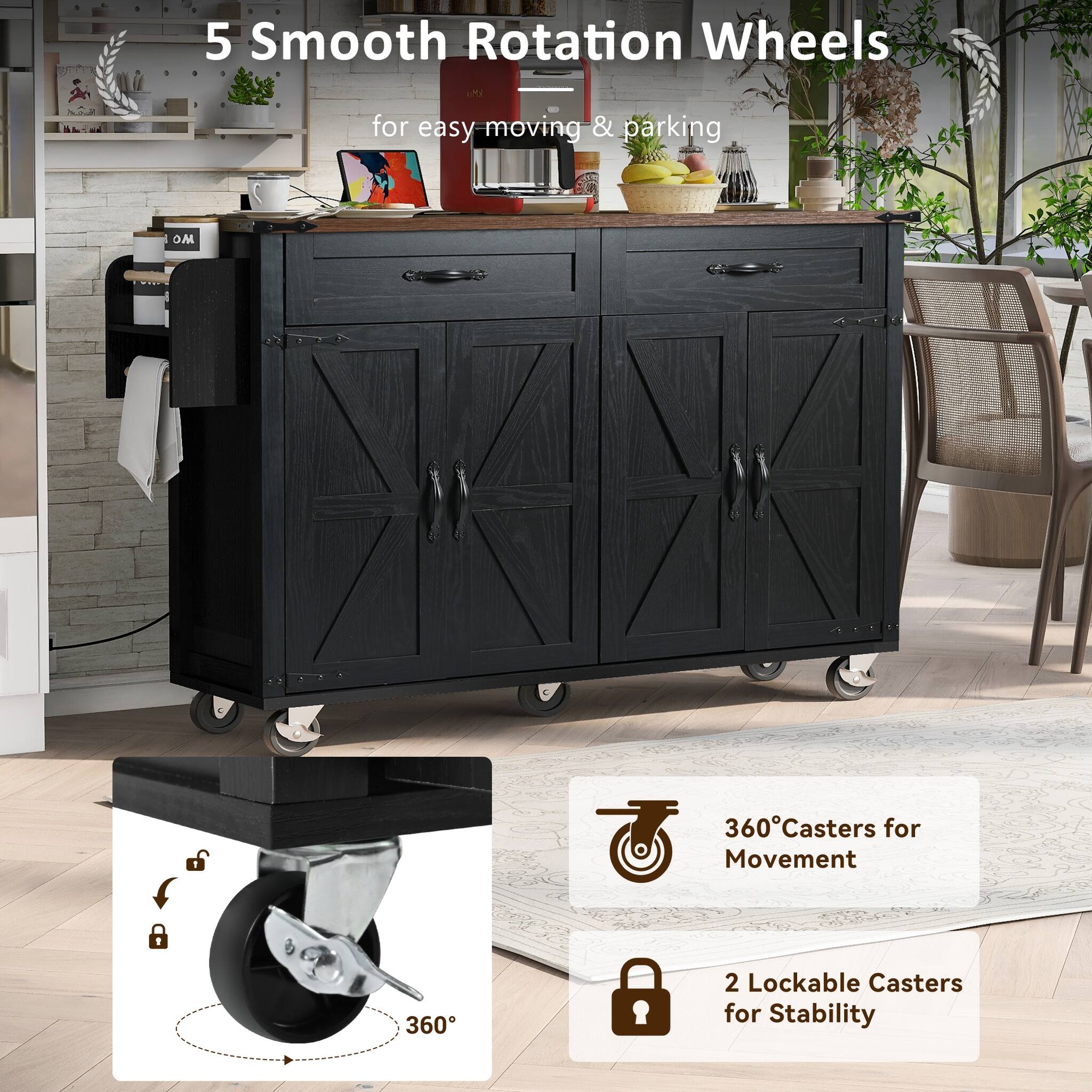 5 Smooth Rotation Wheels  
for easy moving & parking  

360° Casters for Movement  

2 Lockable Casters for Stability