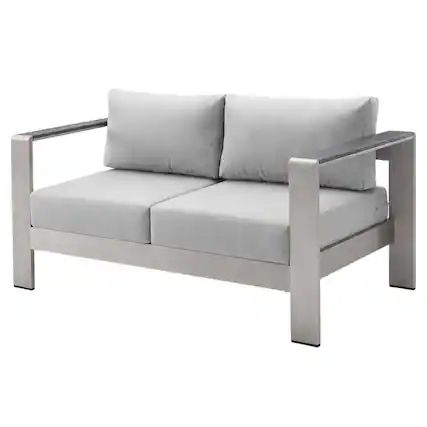 Front. Outdoor Escape - Aluminum Outdoor Loveseat With Sunbrella Fabric Cushions For Patio Relaxation - Gray.