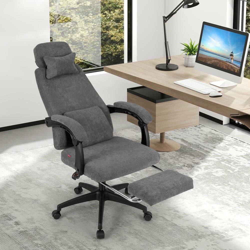 Left. Kadyn - Reclining Office Chair - Chenille Fabric Upholstered, Computer Desk Chair, Gray - Gray.