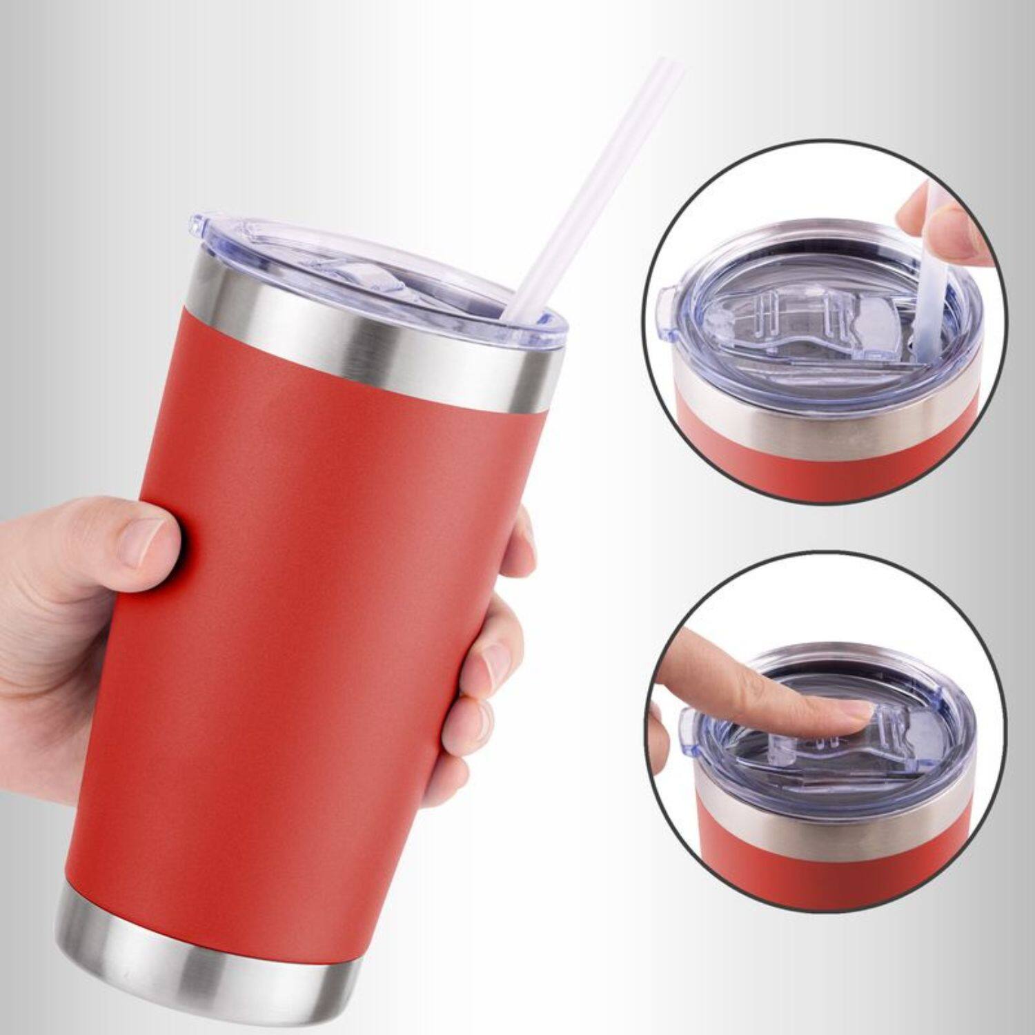 Alt View 2. Zulay Kitchen - Zulay Kitchen 20oz Double Walled Insulated Tumbler with Lid and Straw - Coral.