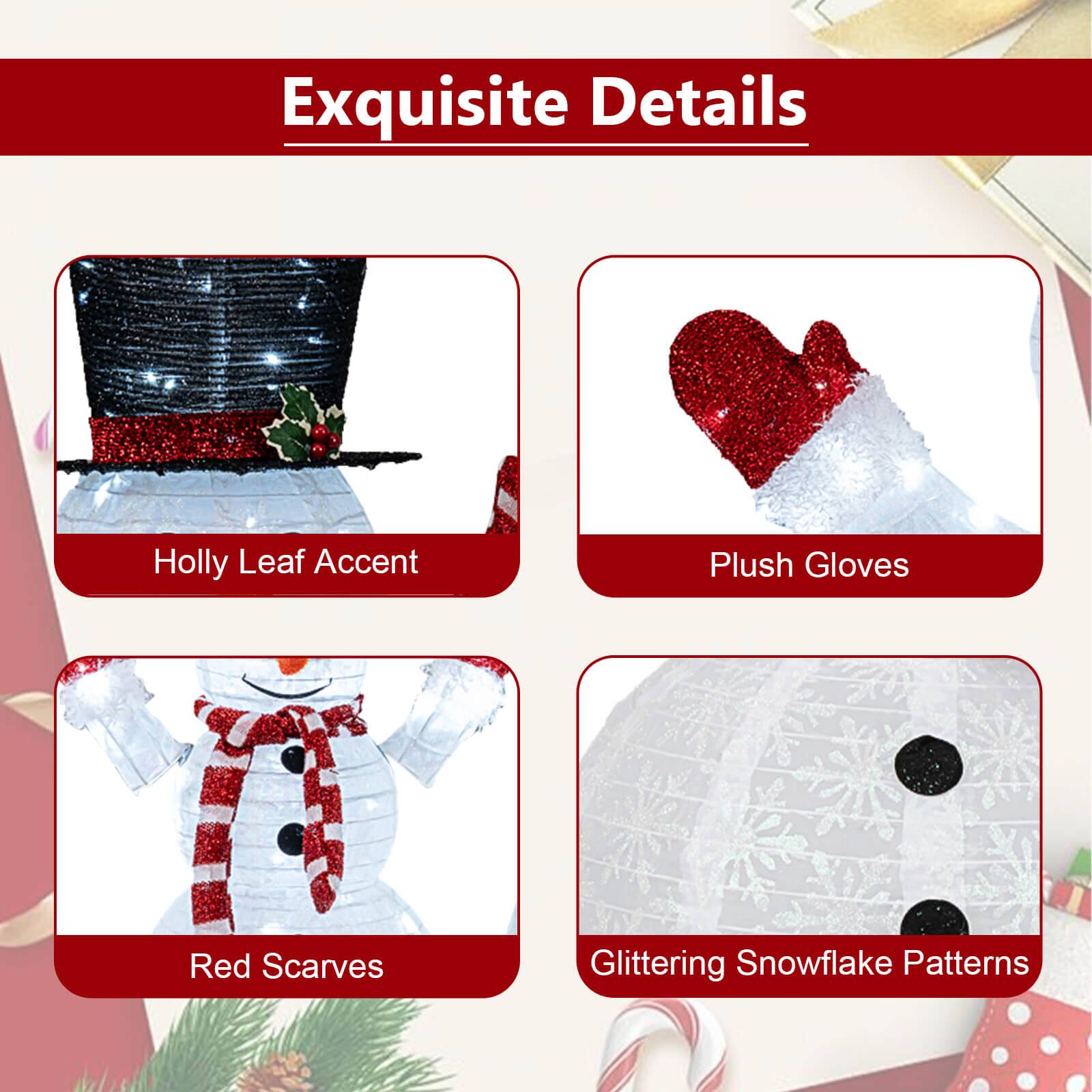Exquisite Details

- Holly Leaf Accent
- Plush Gloves
- Red Scarves
- Glittering Snowflake Patterns