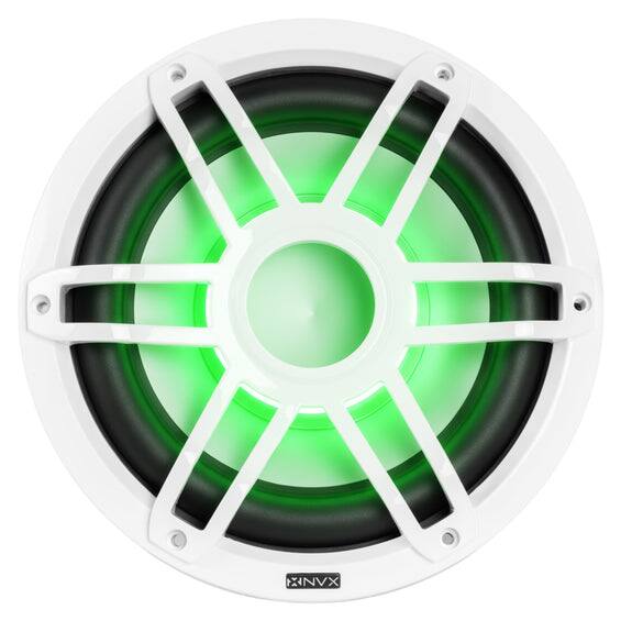 Left. NVX - 10" V-Series Single 4-ohm Marine Subwoofer with LED Lighting - White.