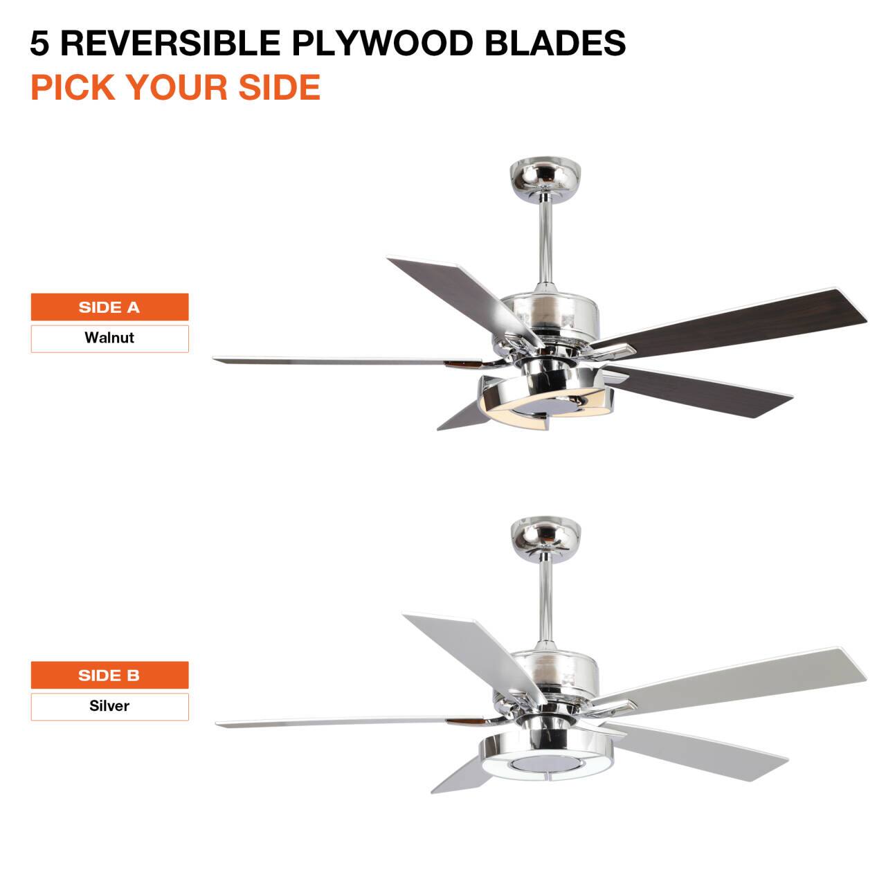 5 REVERSIBLE PLYWOOD BLADES  
PICK YOUR SIDE  

SIDE A  
Walnut  

SIDE B  
Silver