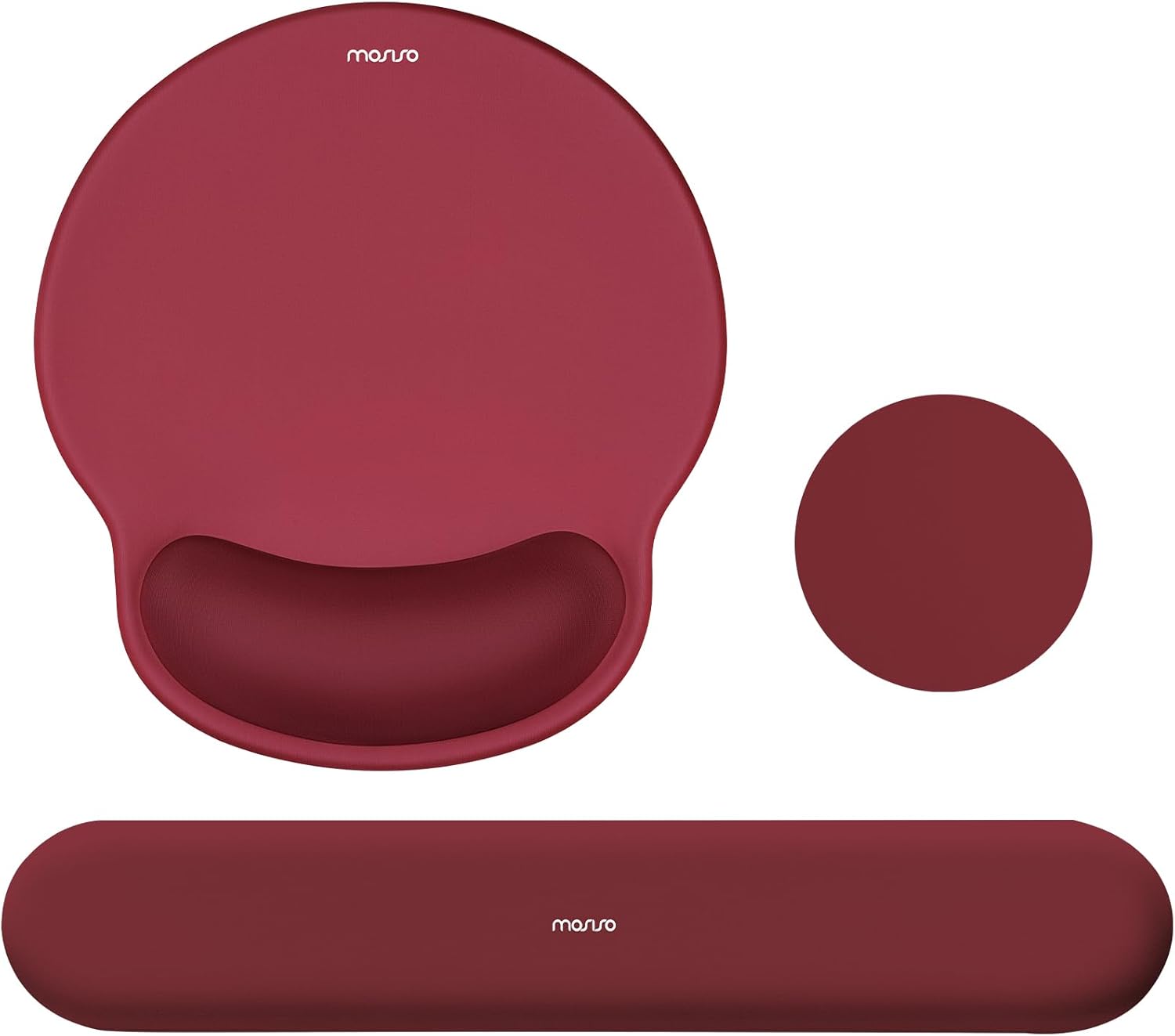 mosiso - Mouse Pad with Wrist Rest Support, 3-in-1 Gel Memory Foam Ergonomic Mouse Pad Set Non-Slip Base for Home/Office/Game - Wine Red
