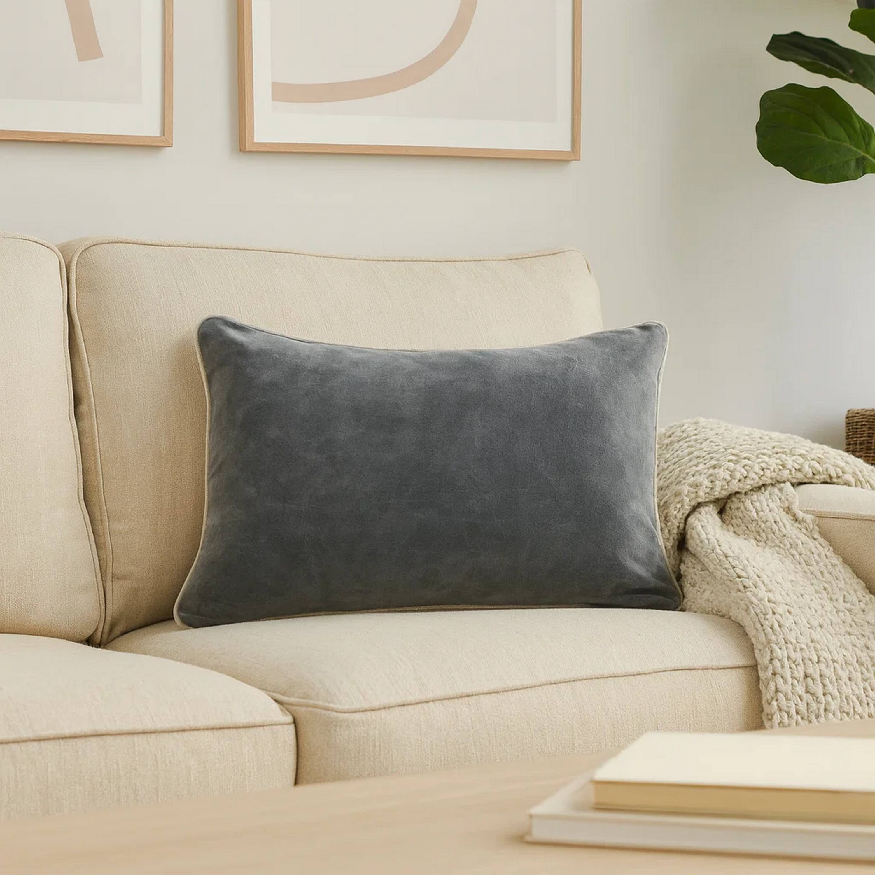Alt View 3. Manhattan Lane - Rectangular Throw Pillow with Cotton Cover - Gray.