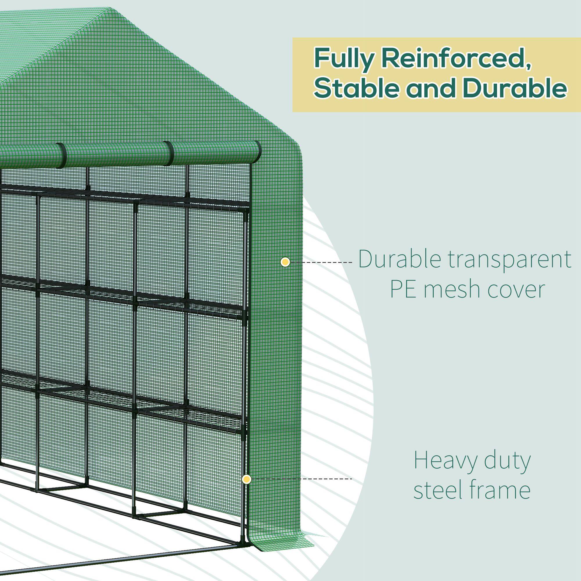 Fully Reinforced, Stable and Durable

Durable transparent PE mesh cover

Heavy duty steel frame