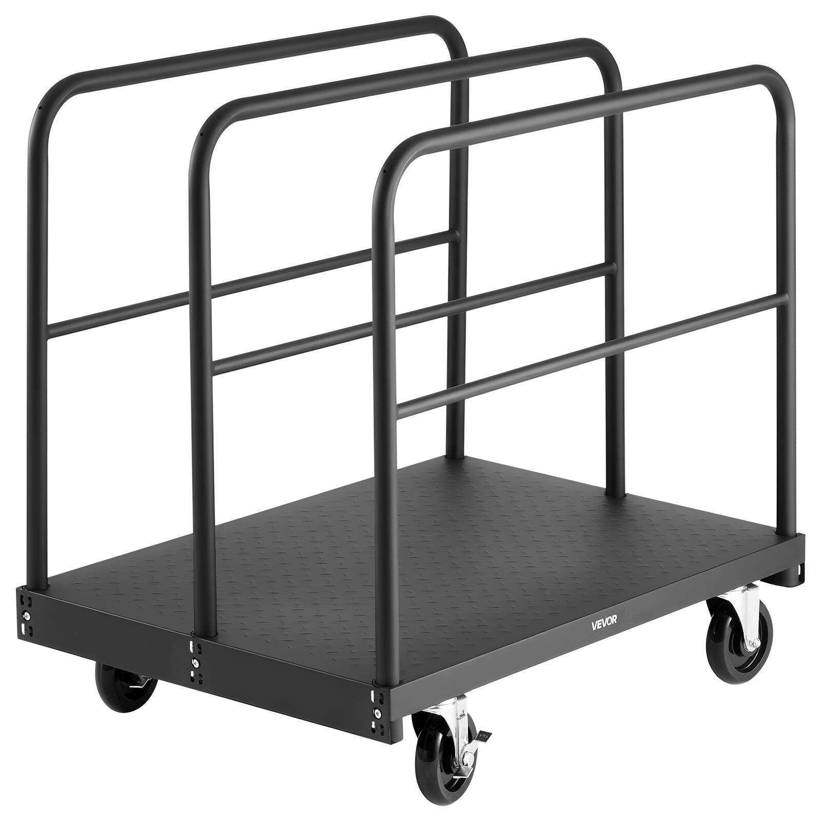 Alt View 5. VEVOR - Drywall Cart Dolly, 1800 lbs Load Capacity, 2-in-1 Steel Panel Truck Cart with 5 inch Swivel Casters - Black.