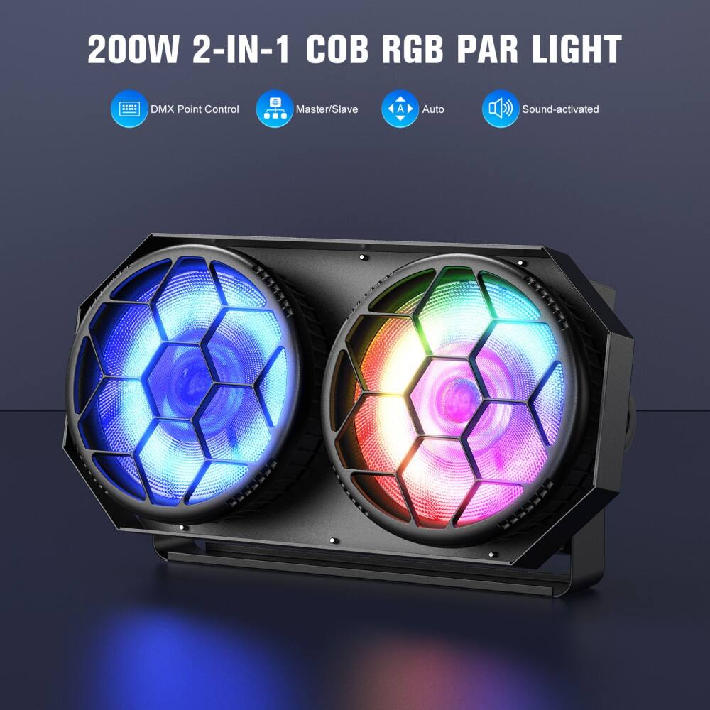 200W 2-IN-1 COB RGB PAR LIGHT

- DMX Point Control
- Master/Slave
- Auto
- Sound-activated