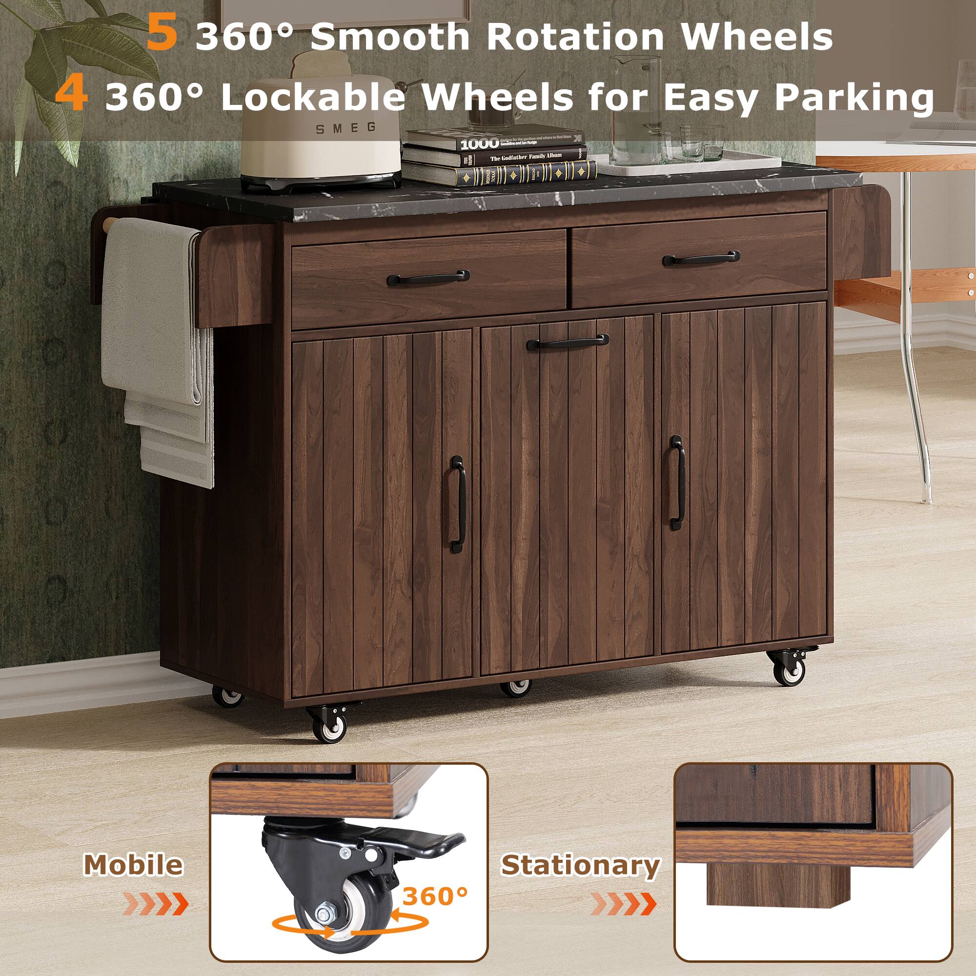 5 360° Smooth Rotation Wheels  
4 360° Lockable Wheels for Easy Parking  

Mobile  
Stationary