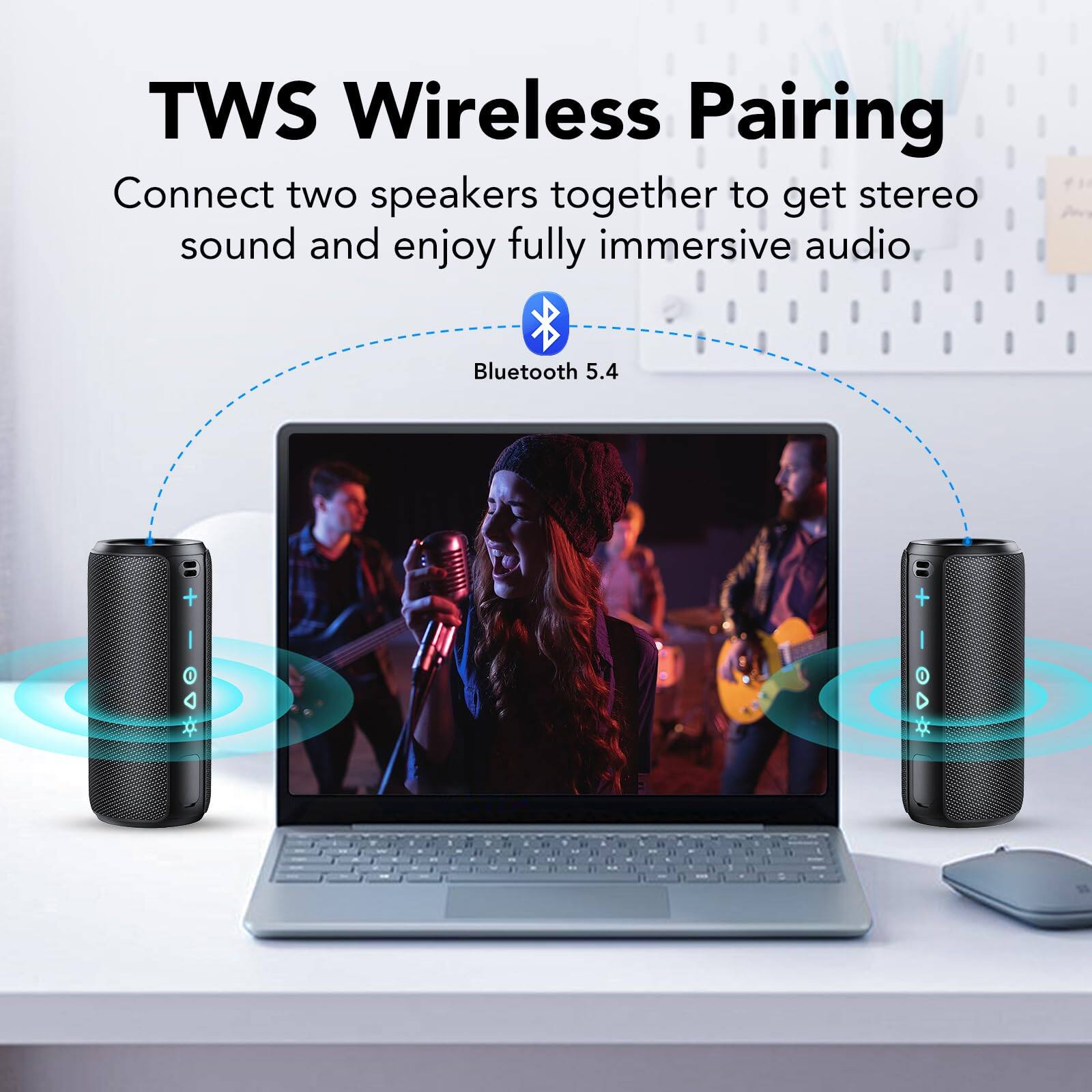 TWS Wireless Pairing

Connect two speakers together to get stereo sound and enjoy fully immersive audio.

Bluetooth 5.4