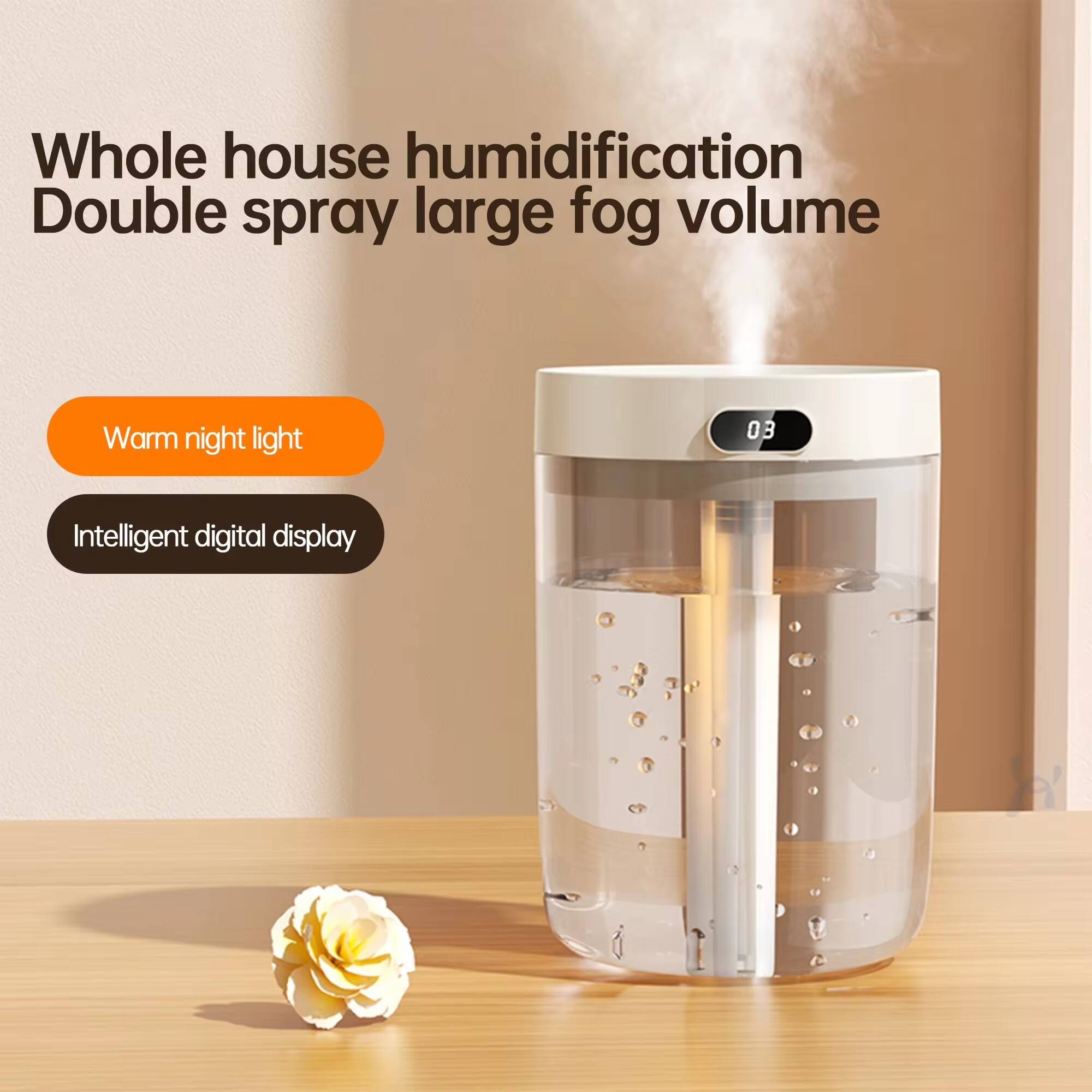 Whole house humidification  
Double spray large fog volume  
Warm night light  
Intelligent digital display