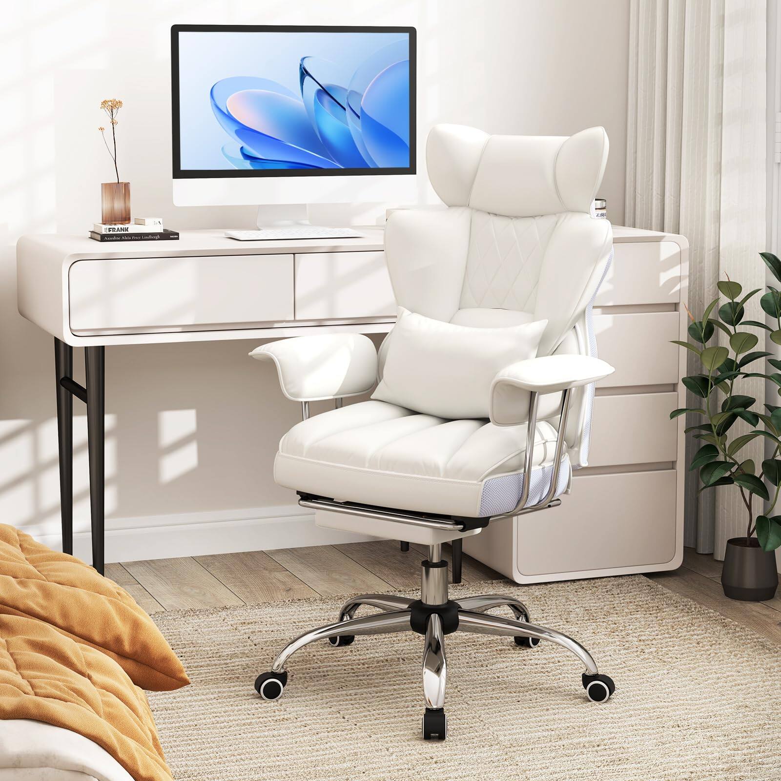 Alt View 7. Ecooso - PU Leather Home Office Chair 400 lbs High Back Executive Chair - White.