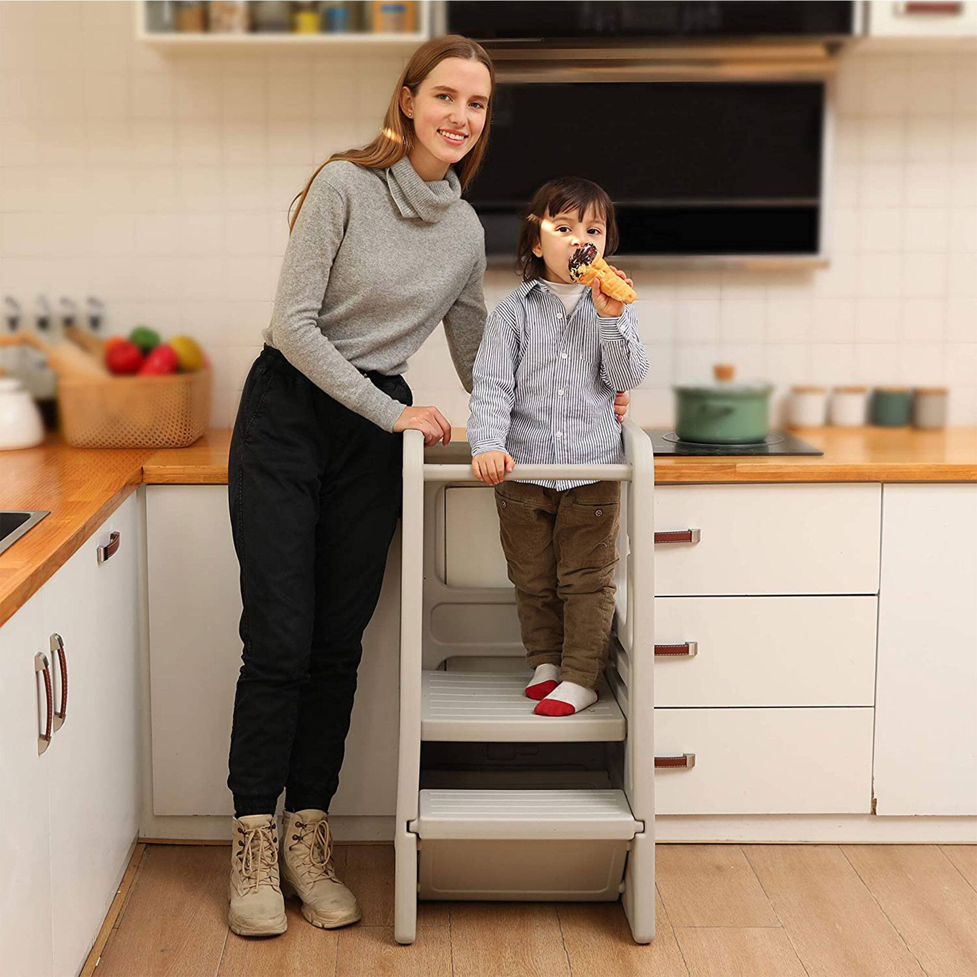 Alt View 4. SDADI - SDADI Kids Durable Plastic Step Stool with 3 Adjustable Heights, Light Gray - Light gray.