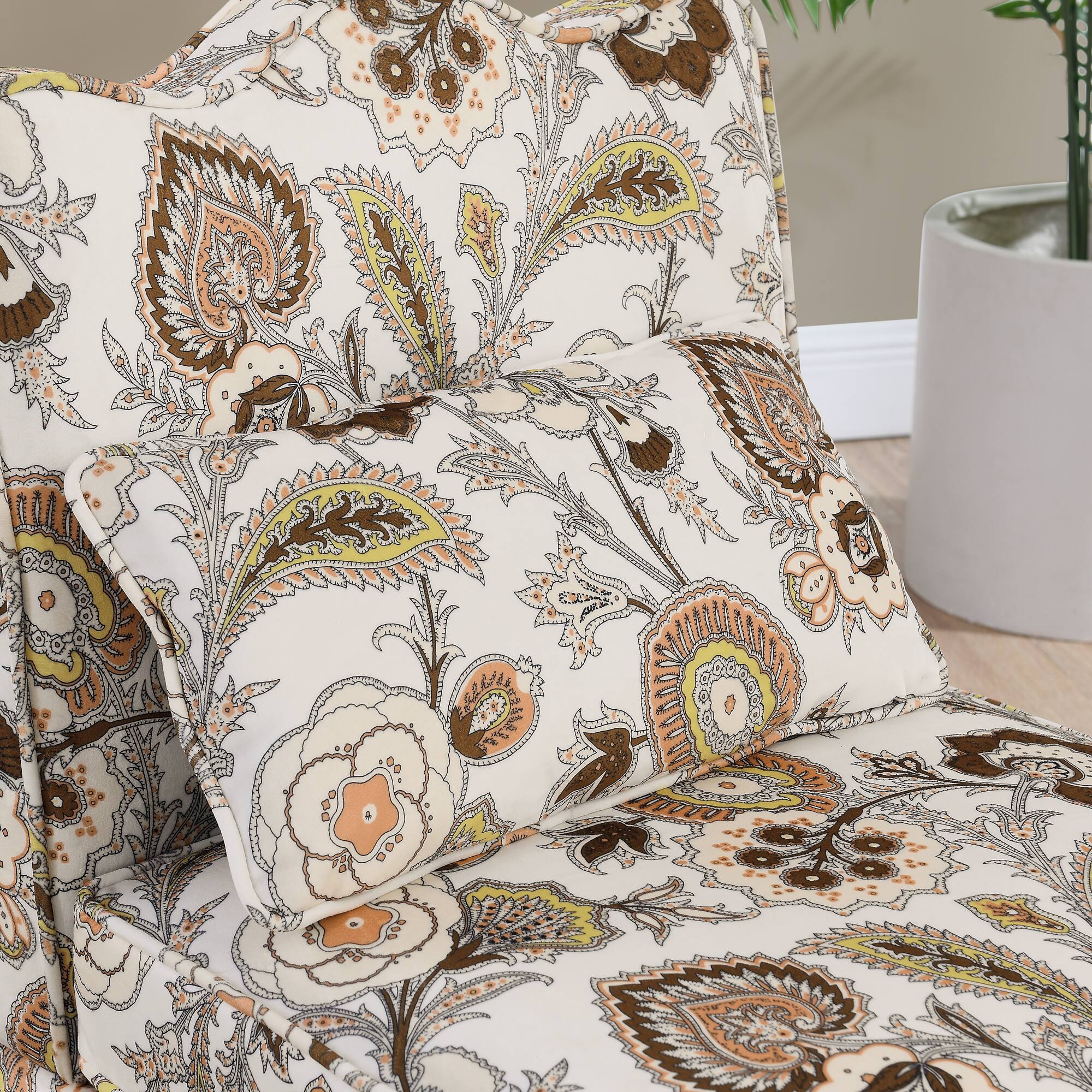 Alt View 1. Trinkets Crazed - Flannel Upholstered Accent Chair-Retro Single Sofa Chair with Floral Pattern, Armless Lounge Chair with Pillow - Brown.