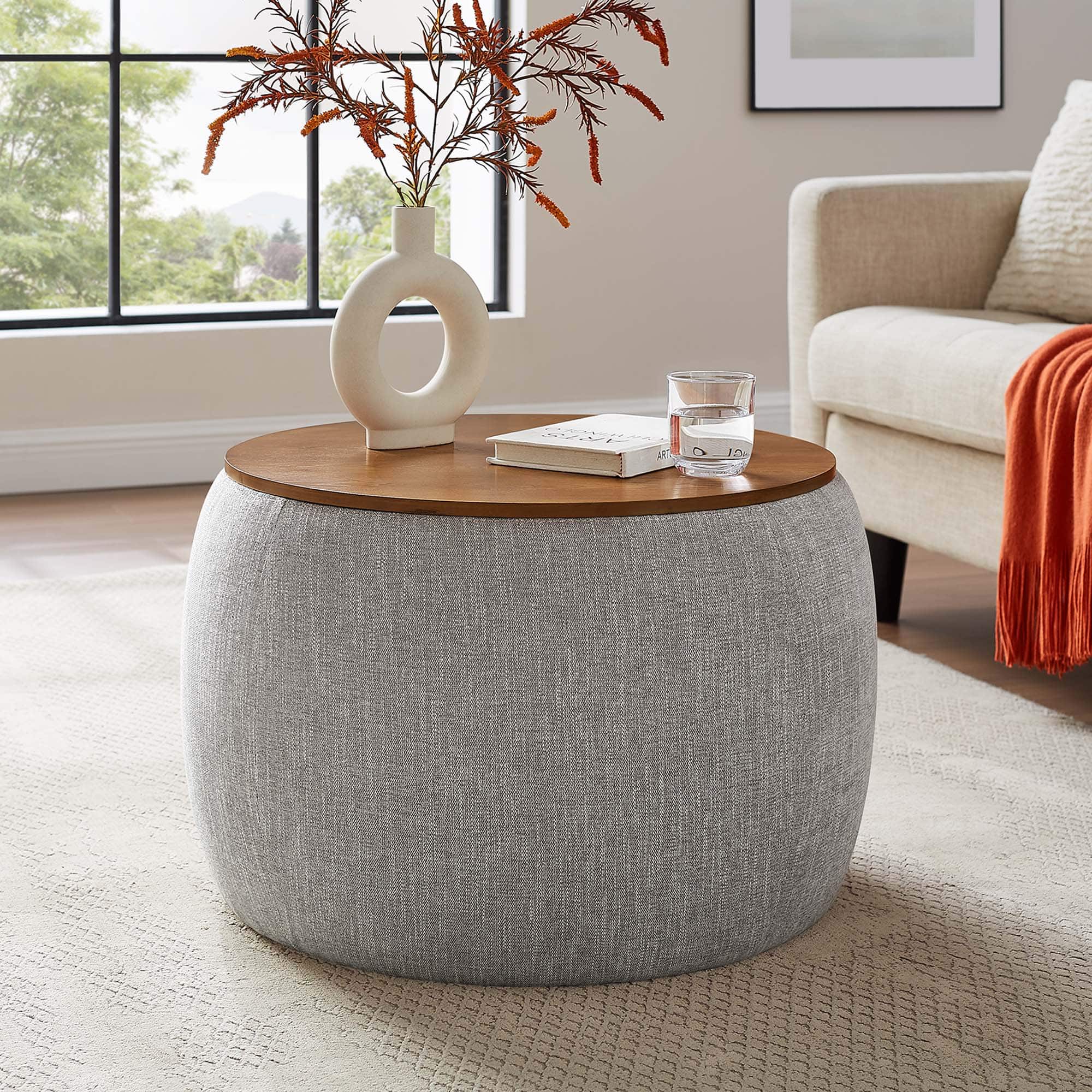 Perla Woven Heathered Fabric Upholstered Storage Ottoman by Modway - Heathered Weave Wheat