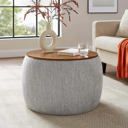 Front. Modway - Perla Woven Heathered Fabric Upholstered Storage Ottoman by Modway - Heathered Weave Wheat.