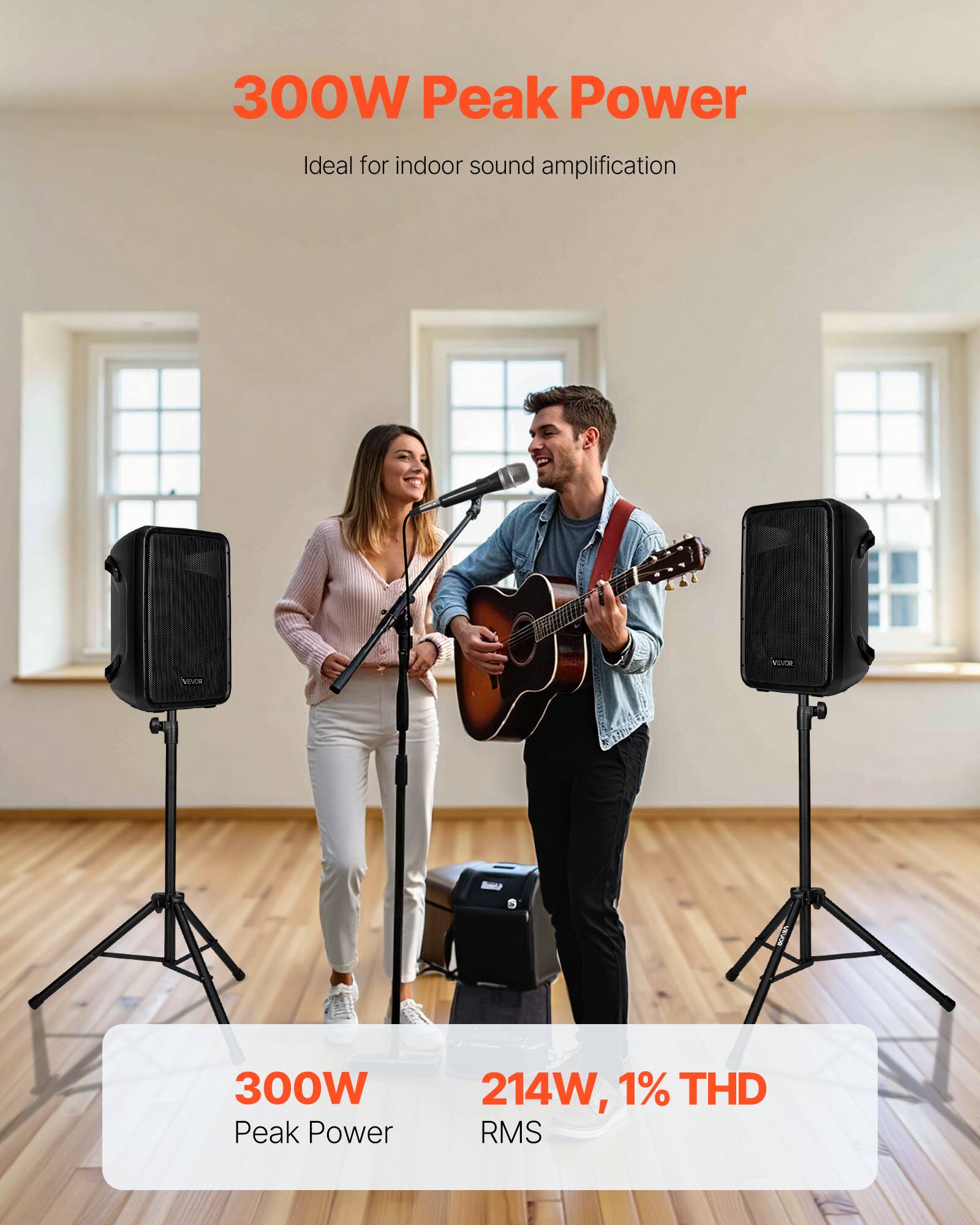 300W Peak Power  
Ideal for indoor sound amplification  

300W Peak Power  
214W, 1% THD RMS