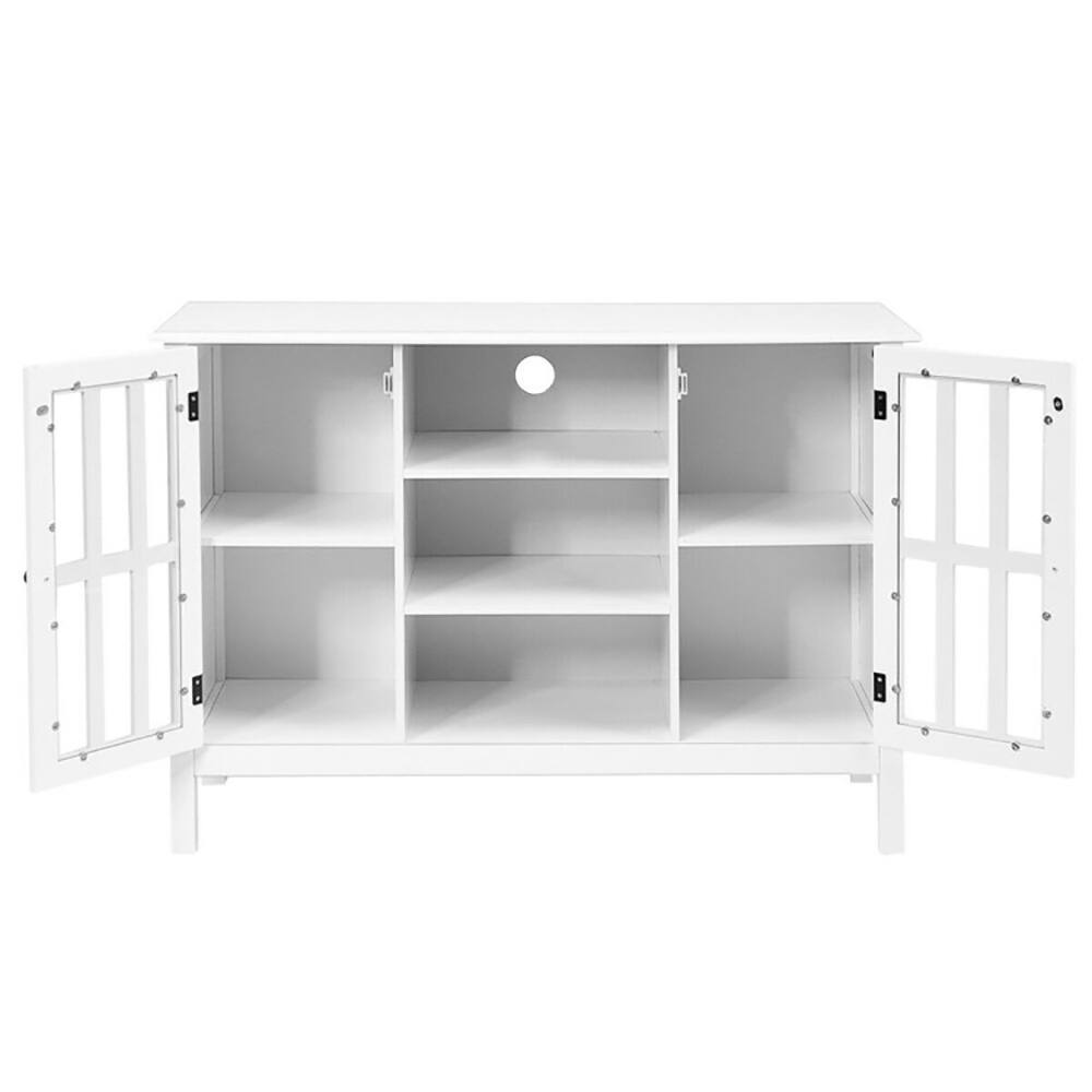 Alt View 2. Pefilos - Wooden TV Console Cabinet for 50 TV-White, Functional 3 Open Shelves, 2 Storage Compartments, Up 80 lbs Capacity 50 Inch - White.