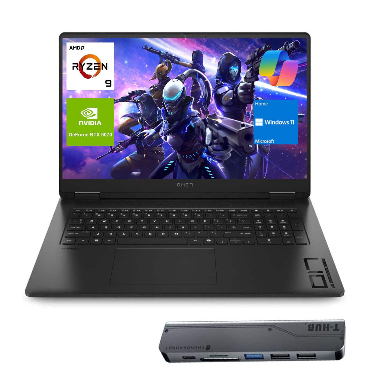 HP - Omen 17.3" FHD Gaming Laptop - AMD Ryzen AI 9 365 - 64GB RAM - 4TB SSD - NVIDIA GeForce RTX 5070 - 7 in-1 USB-C Hub - Black