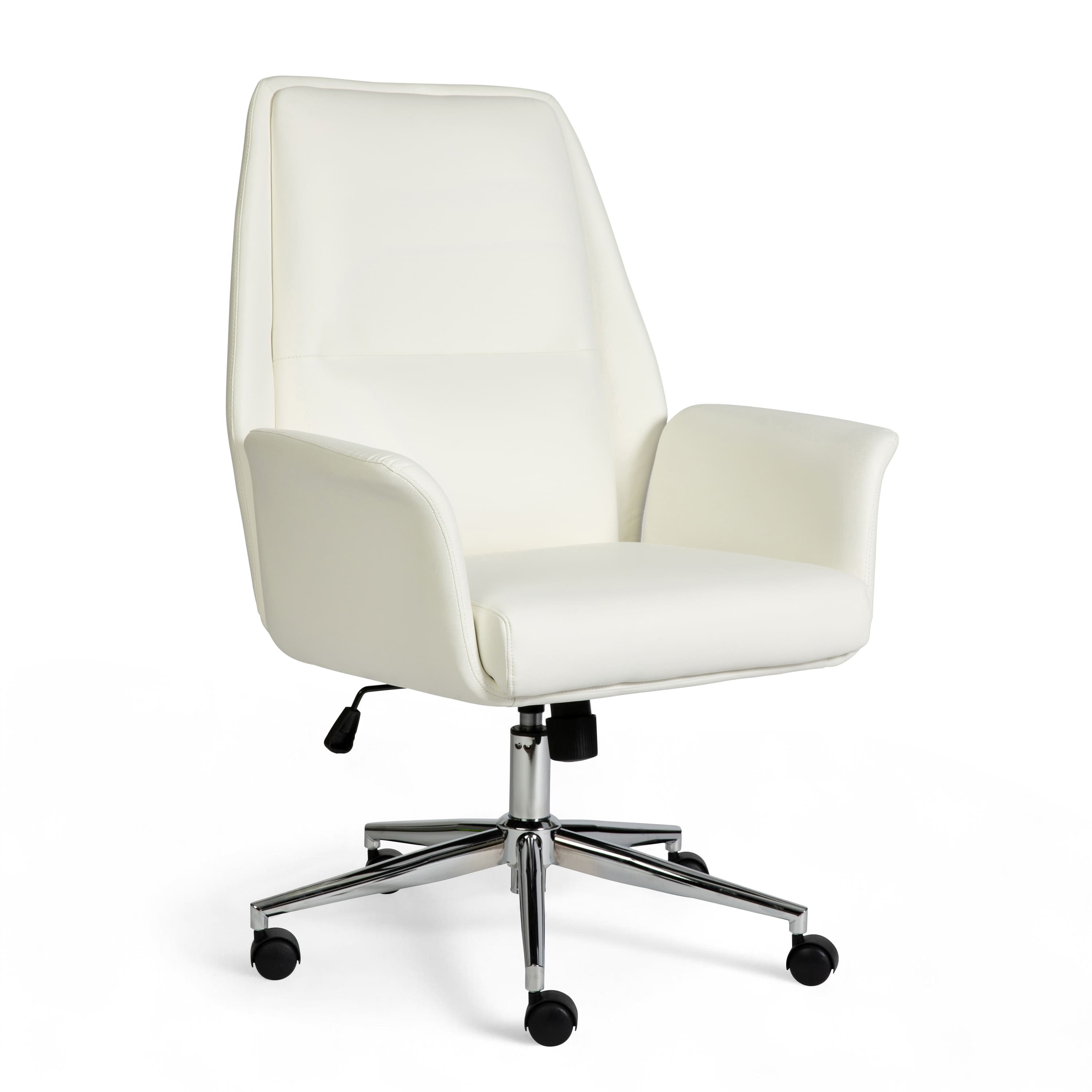 Martha Stewart - Maxine Upholstered Swivel Home Office Chair with Flared Arms - White Faux Leather/Polished Nickel Frame